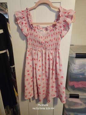 Smocked Floral Mini Dress in Light Pink